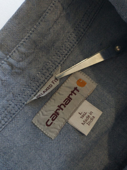 Carhartt | Men's Blue Chambray Short Sleeve Work Shirt Relaxed Fit | L TALL - Picture 5 of 5